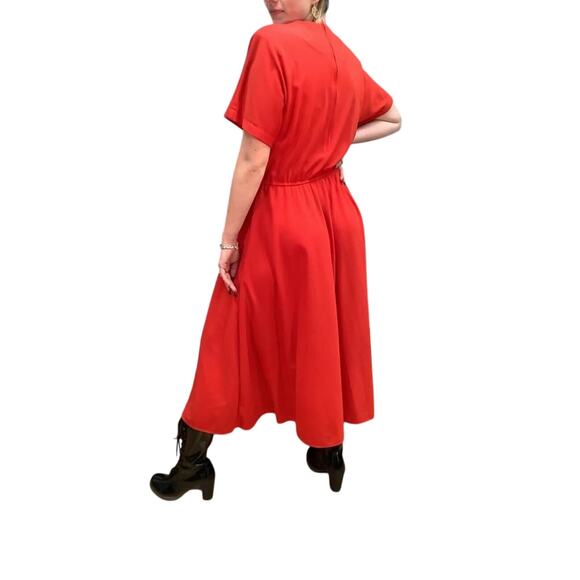 80s Rhodes Collections Red Maxi Shift Dress – Size 10, Pockets, Elastic Waist - Picture 3 of 10